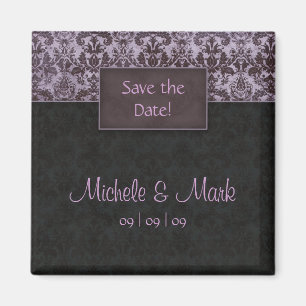 Save the Date Damask Magnet Purple