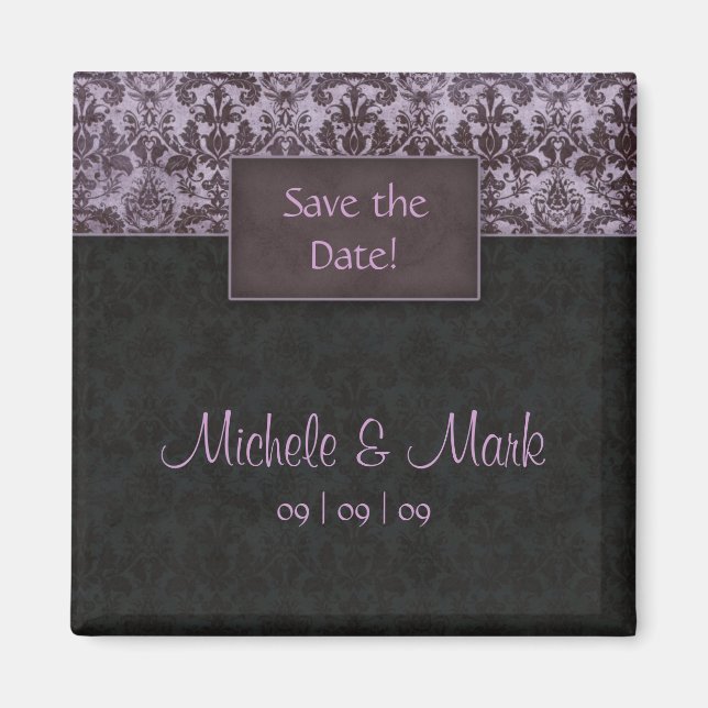 Save the Date Damask Magnet Purple (Front)
