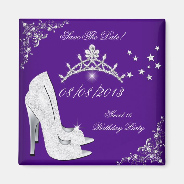 Save The Date Dark Purple High Heels Shoes Tiara Magnet (Front)