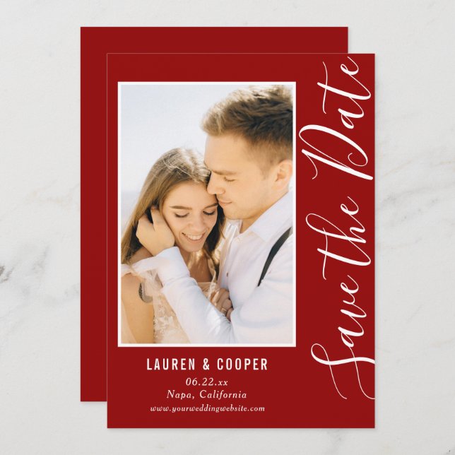 Save The Date Dark Red Stylish Modern Wedding (Front/Back)
