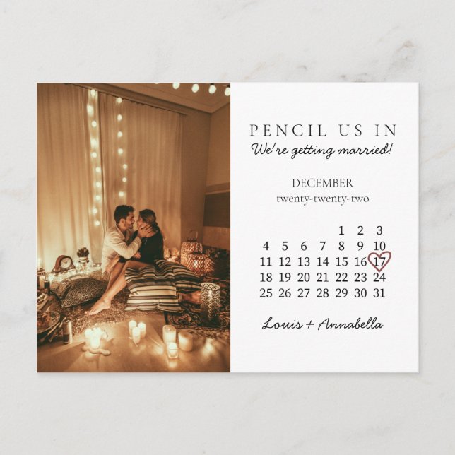 Save the Date December 2022 Monthly Calendar Heart Postcard (Front)