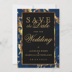 Save the Date Deep Blue and Gold Marble