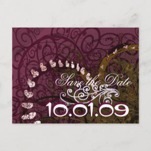 Save The Date Deep Purple Hearts - Announcement Postcard