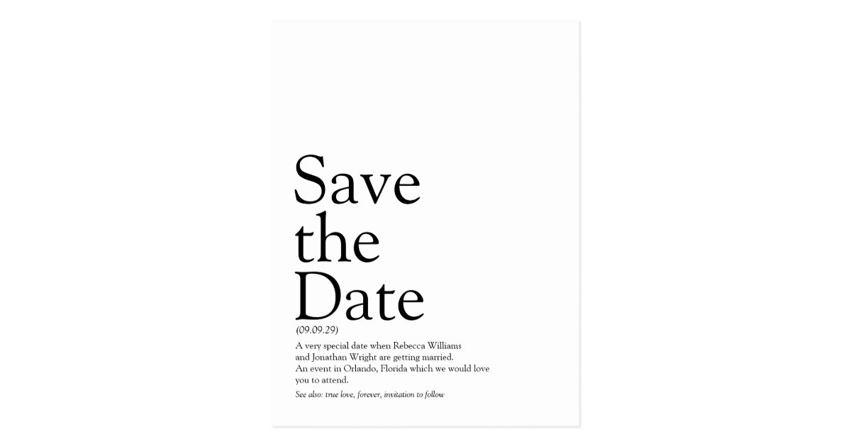 Save The Date Definition Postcard Zazzle co uk