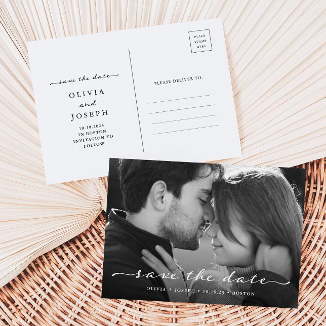 Save the Date | Delicate Script and Photo Postcard (Creator Uploaded)
