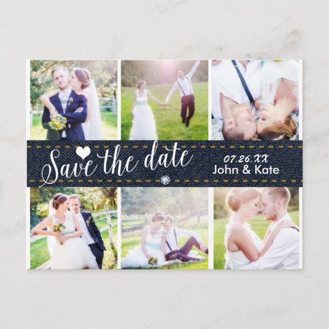 SAVE THE DATE Denim Wedding 6 PHOTO Postcard (Front)