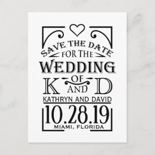 Save the Date design with creative lettering. Announcement Postcard