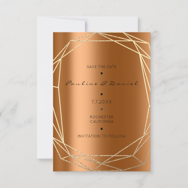 Save The Date Diamond Gold Coral Black Monogram (Front)
