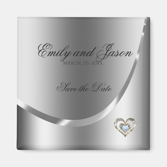 Save The Date- Diamonds Heart And Silver Backgroun Magnet (Front)