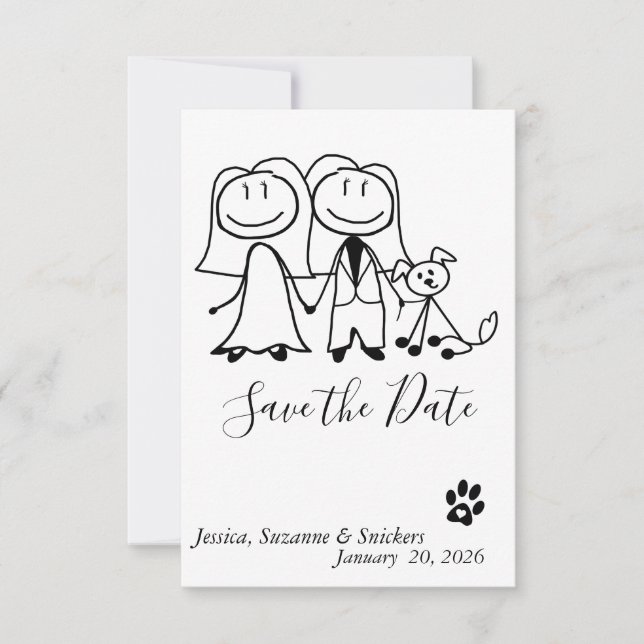 Save the Date Dog Brides Doodle Figures  (Front)