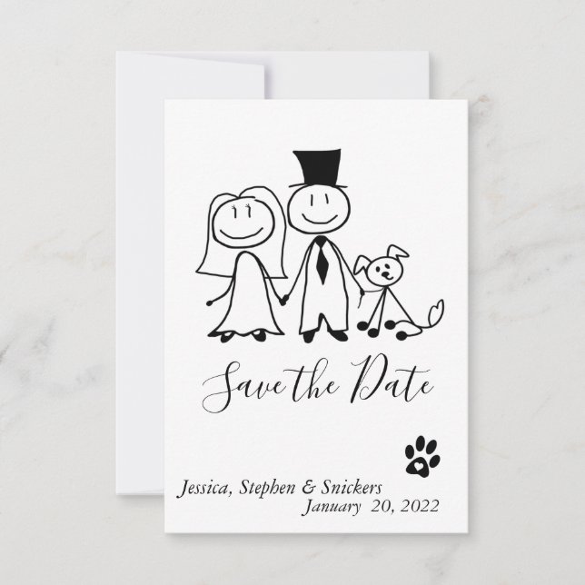 Save the Date Dog Lover Doodle Figures  (Front)