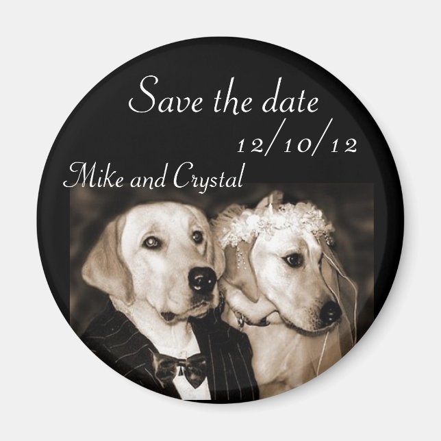 Save the date dog wedding couple magnet (Front)