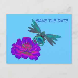 Save The Date Dragonfly On Flower Postcard