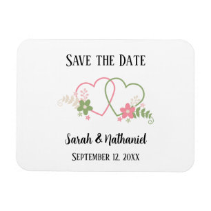 Save the Date Dual Hearts Bride & Groom Names Date Magnet
