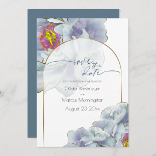 Save the Date Dusty Blue and Lilac Exotic Floral Invitation