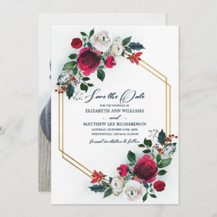 Save the Date. Dusty Blue Burgundy Wedding Photo Invitation