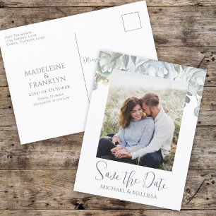 Save the Date Dusty Blue Floral Elegant Wedding Postcard