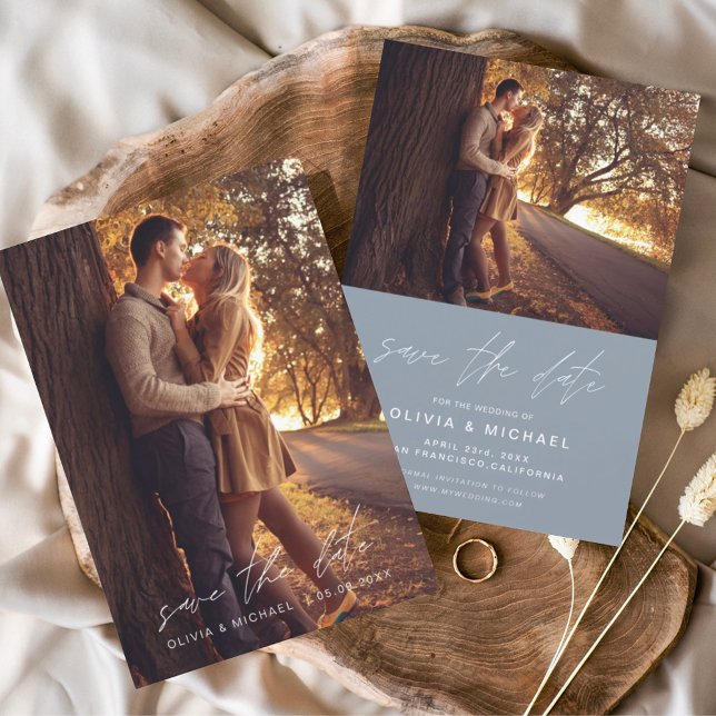 Save the Date Dusty Blue Handwritten Wedding (Creator Uploaded)
