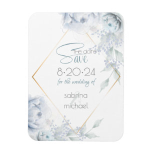 Save the Date   Dusty Blue Watercolor Peonies Magnet