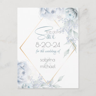 Save the Date Dusty Blue Watercolor Peonies Postcard