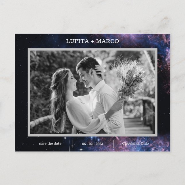 Save the Date Elegan Space Celestial Wedding Cute Holiday Postcard (Front)
