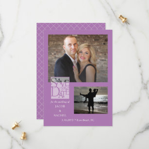 Save the Date Elegant 2-Photo Lavender Wedding
