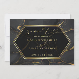 SAVE THE DATE Elegant Black and Gold Marble