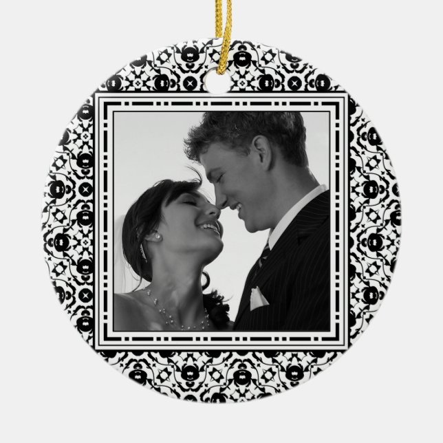 Save-the-Date Elegant Black and White Ceramic Tree Decoration (Front)