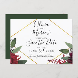 SAVE THE DATE    Elegant Burgundy Marsala Floral 2 Invitation