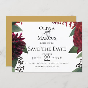 SAVE THE DATE   Elegant Burgundy Marsala Floral Invitation