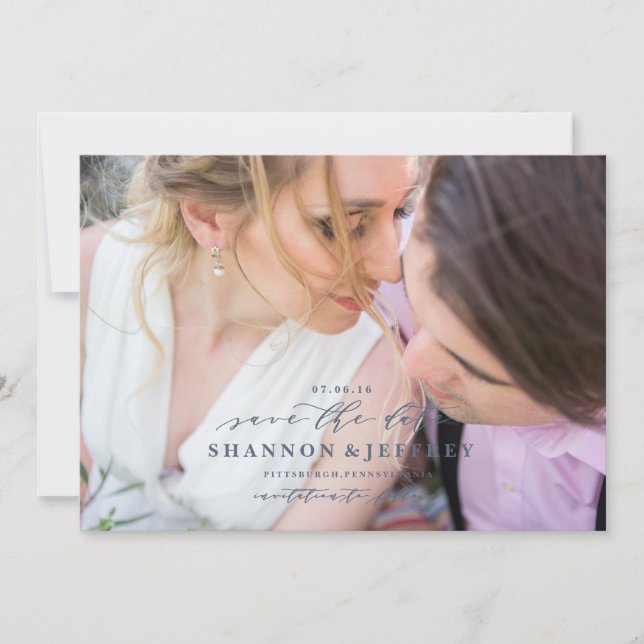 SAVE THE DATE elegant calligraphy photo card (Front)