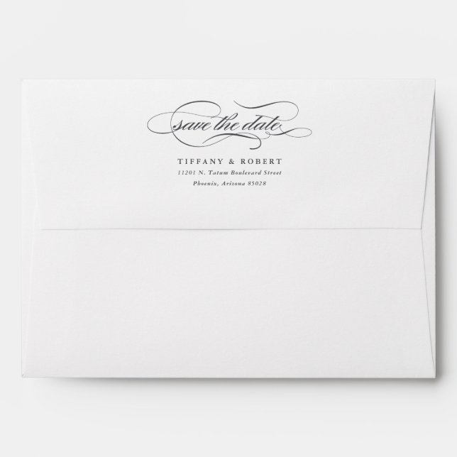 Save The Date Elegant Calligraphy Return Address Envelope (Back (Top Flap))