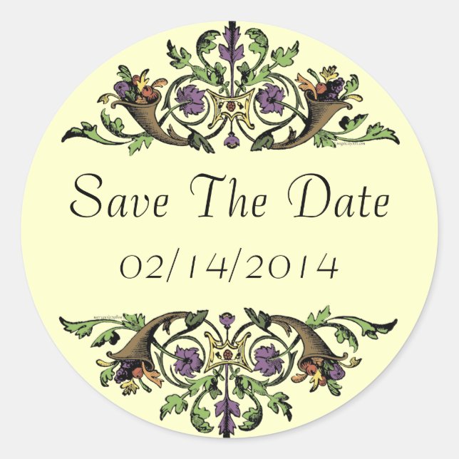 Save the Date Elegant Cornucopia Art Sticker (Front)