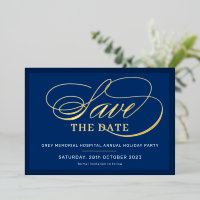 SAVE THE DATE elegant event fancy script navy gold