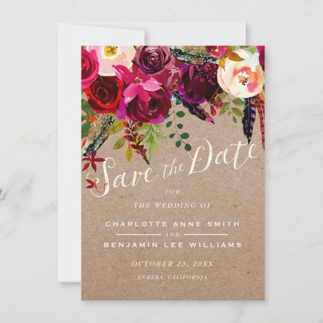 SAVE THE DATE | Elegant Floral Rustic Boho Wedding (Front)