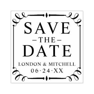 Save the Date Elegant Frame Wedding Monogram Rubber Stamp