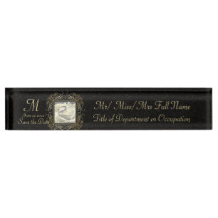 Save the Date Elegant Gold Foil Dots Look Script Nameplate