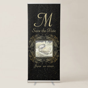 Save the Date Elegant Gold Foil Dots Look Script Retractable Banner