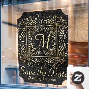 Save the Date Elegant Gold Foil Dots Look Script Window Cling