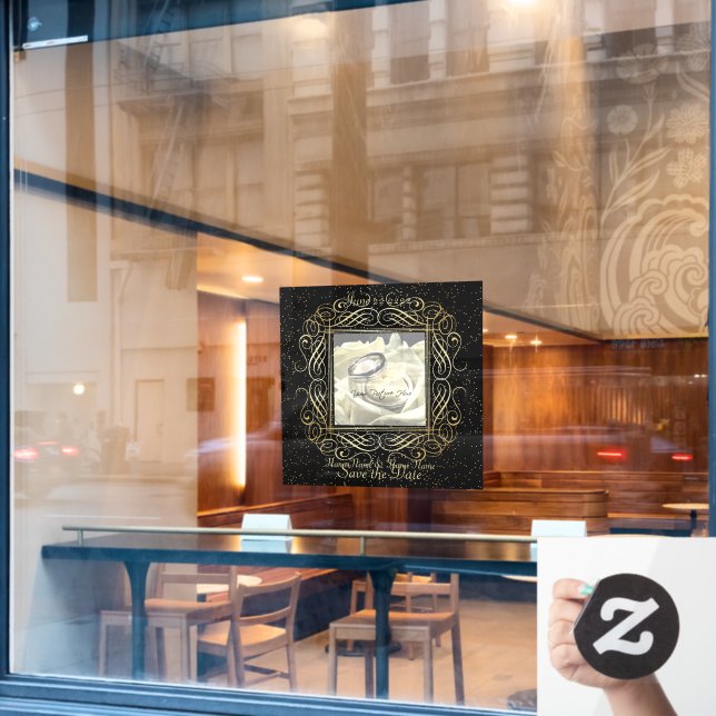 Save the Date Elegant Gold Foil Dots Look Window Cling (Cafe Window)