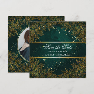 Save the date, Elegant Green and black Wedding Invitation