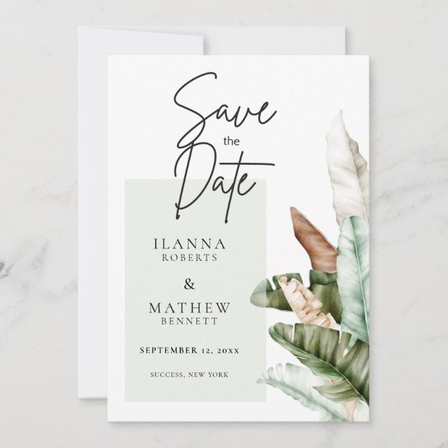 Save the Date Elegant Leaves Announcement (Front)