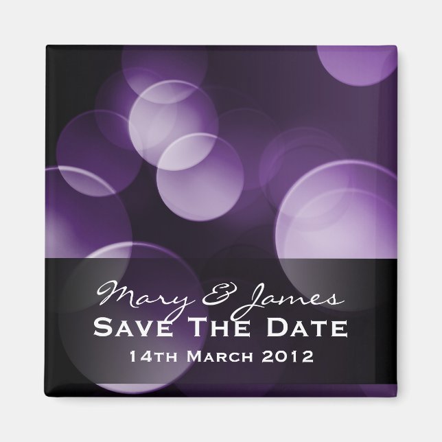 Save The Date Elegant Lights Custom Purple Magnet (Front)