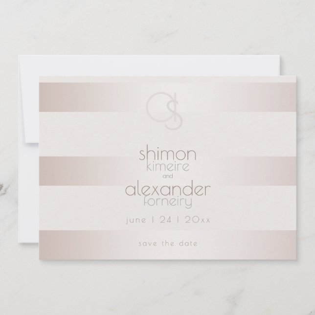 Save the Date | Elegant Modern Blush Pearl Stripes (Front)