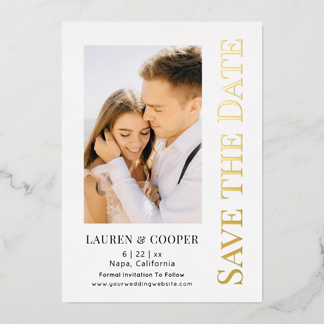 Save The Date Elegant Modern Wedding Gold (Front)