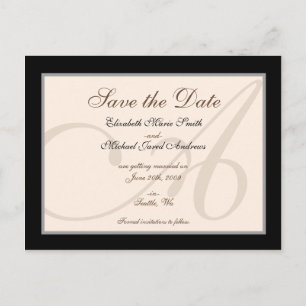 Save the Date Elegant Monogram Black Postcard