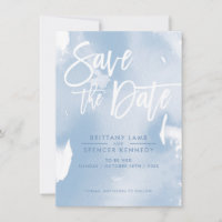 SAVE THE DATE elegant painted pale blue watercolor