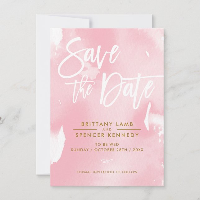 SAVE THE DATE elegant painted pale pink watercolor (Front)
