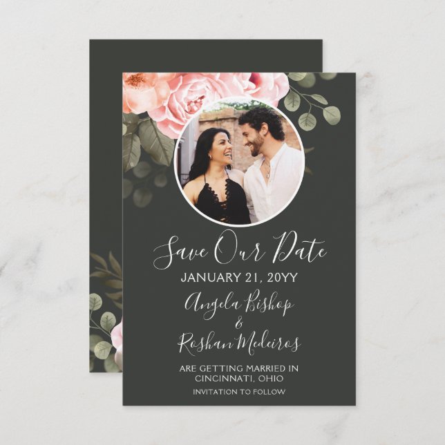 Save The Date Elegant Pink Floral Wedding Card (Front/Back)