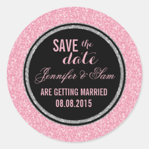 Save The Date-Elegant Pink Glitter Classic Round Sticker